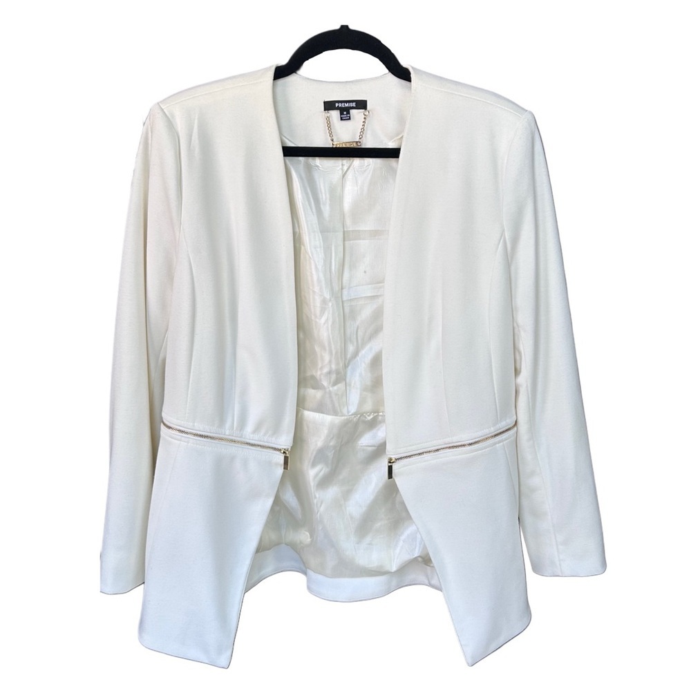 Premise White Open-Front Zip-Pocket Blazer